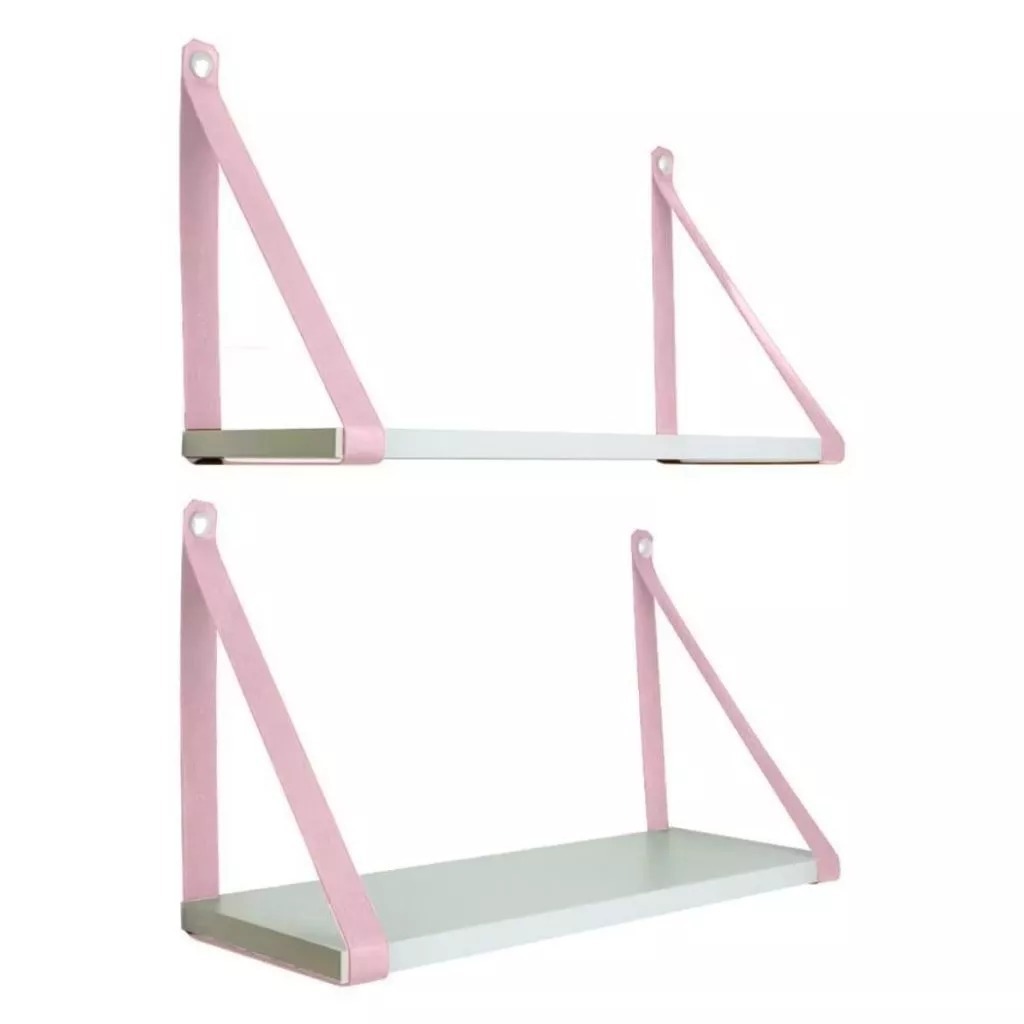 Kit 2 Prateleira Nicho de Parede mdf Branca Com Alça em Couro Varias Cores 45x15 De Comprimento Varias Cores! em Oferta na Shopee