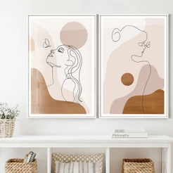 Quadro Decorativo Sala Quarto Dupla De Quadros Mulher Borboleta Abstrato Minimalista Moldura Vidro