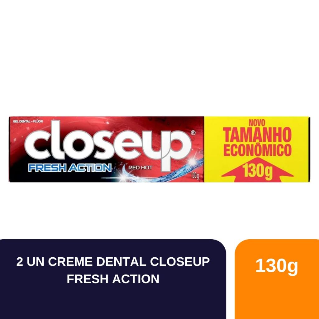 Kit 2un Creme Dental Closeup Fresh Action Red Hot Em Gel 130g em Oferta na Shopee