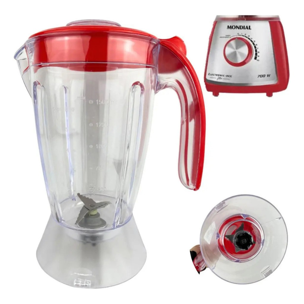 Copo Liquidificador Compatível com Mondial Eletronic Inox S Filtro Vermelho