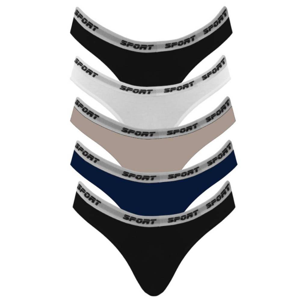 Kit 5 Calcinha SP84 Tanga BiquÍni Algodão Sport com Forro em Cores Sortidas - Women Clothes