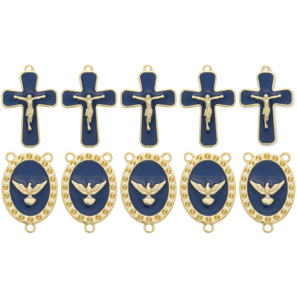 Kit 5 Pingente Cruz Jesus Crucificado + 5 Entremeios Para Terço Pomba da Paz Dourado Cataforético em Oferta na Shopee