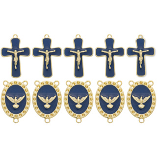 Kit 5 Pingente Cruz Jesus Crucificado + 5 Entremeios Para Terço Pomba da Paz Dourado Cataforético em Oferta na Shopee