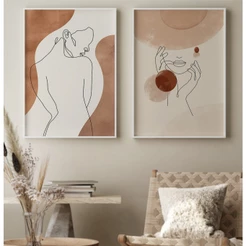 Quadro Decorativo Sala Quadros Decorativos Quarto Silhueta Feminina Line Art Abstrato Moldura Vidro