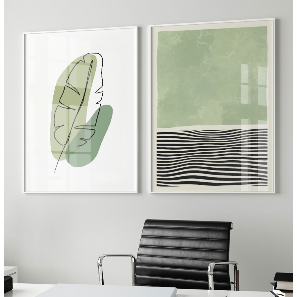 Quadro Minimalista Com Moldura Folhagem Verde Quadro Decorativo Quarto Casal Quadro Natureza Duo