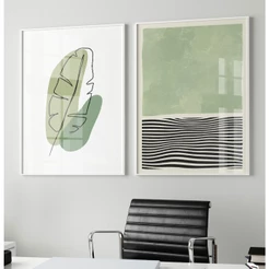 Quadros Decorativos Dupla de Quadros Com Moldura Abstrato Verde Folhagem Minimalista Quarto Casal