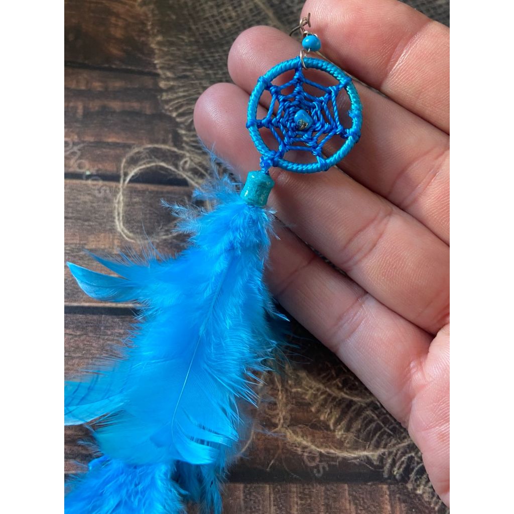 Brinco Filtro do Sonhos Solitário de Pena Cor Azul em Oferta na Shopee