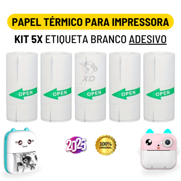 Etiqueta Adesiva Para Mini Impressora Gatinho - 5 Rolos