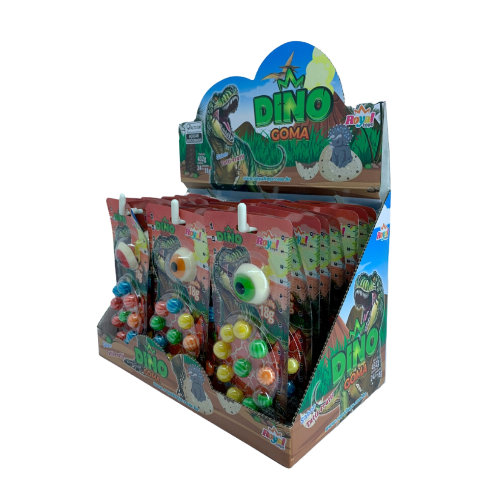 Bolinhas de chiclete Dino goma, Caixa C/ 24 unidades 18g cada - Royal Toys