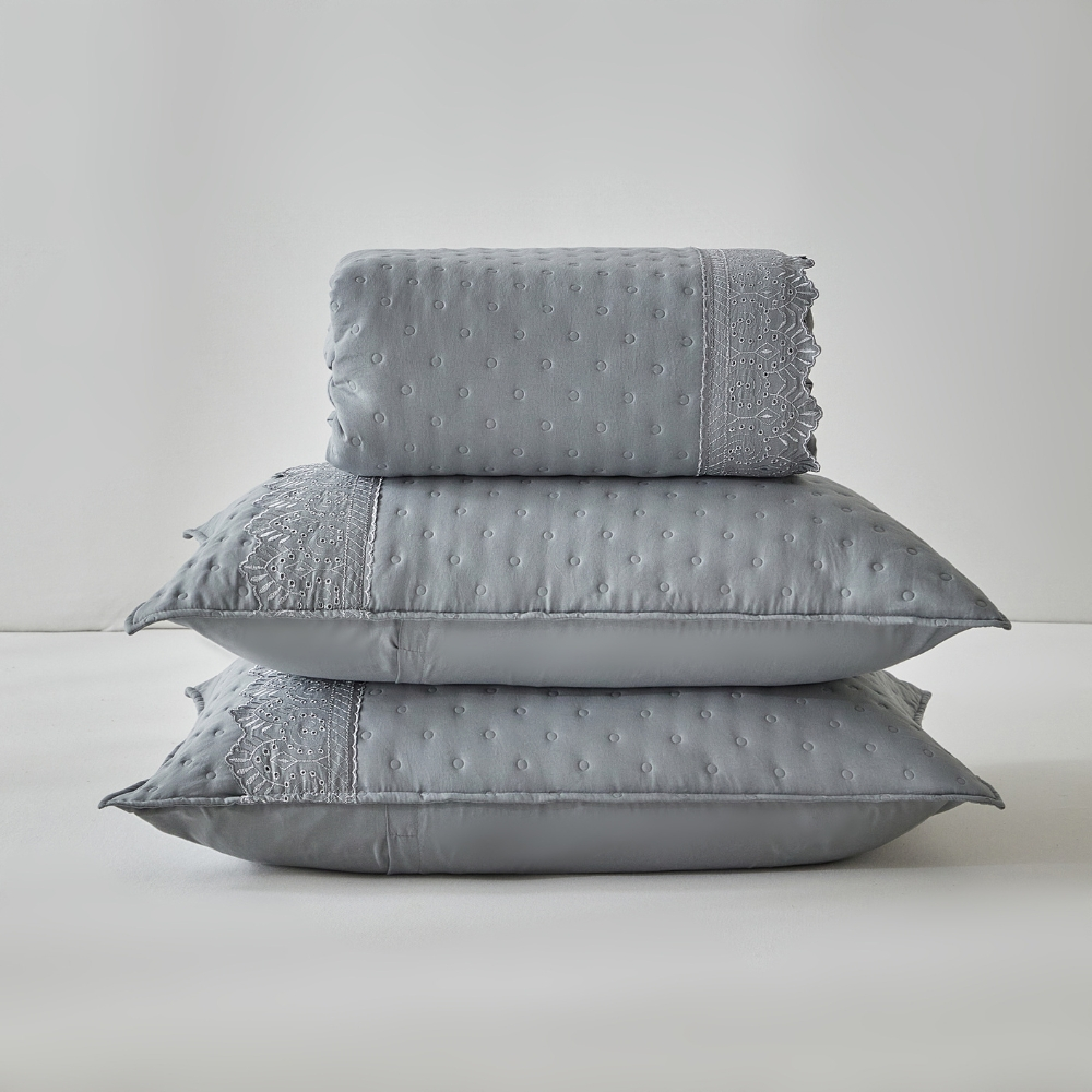 Kit Colcha Casal 300 Fios Lese Bordado Inglês 3 Peças em Oferta na Shopee