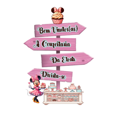 Display MDF de chão placa seta indicadora - Minnie Confeitaria Confeiteira personalizada