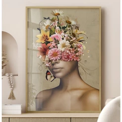 Quadro Decorativo COM MOLDURA E Vidro Grande Sala Quarto Quadro Decorativo Escritório Flores Mulher