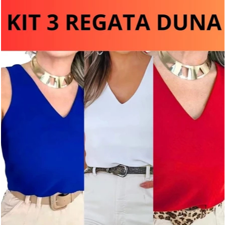Kit 3 Blusa Regata Feminina Alça Larga Grossa Duna Tendência Lisa Básica Elegante Moda Blogueira