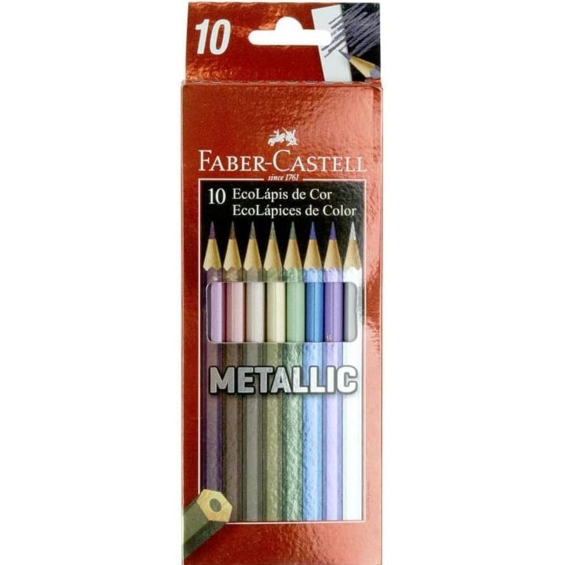 Lápis de Cor Faber-Castell Sextavado, Faber-Castell, EcoLápis Metallic 10 Cores
