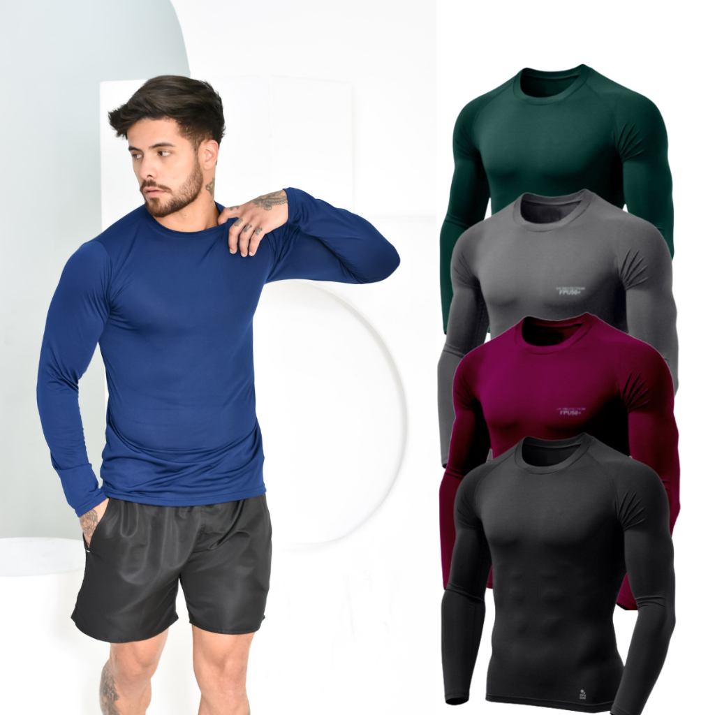 Camisa Térmica Proteção Uv 50+ Segunda Pele Camiseta Blusa Malha Fria Unissex Academia Manga Longa
