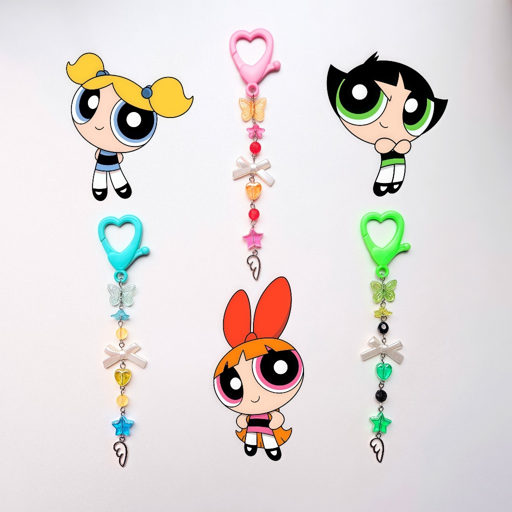 Chaveiro Meninas Super Poderosas para Trio ♡ Lindinha Docinho Florzinha Y2K Kawaii Coquette Aesthetic Indie Acessório