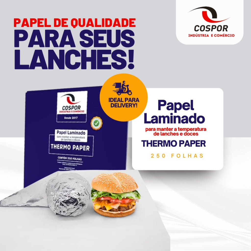 PAPEL ACOPLADO TERMICO LAMINADO - Verdadeiro papel térmico 100% de aluminio! Não compre plastico metalizado!