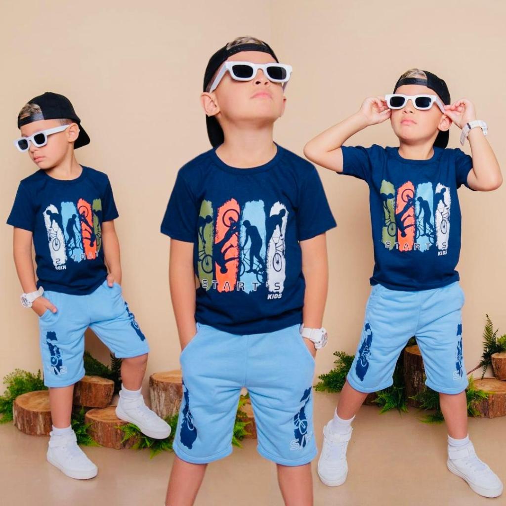 Conjuntos  Infantil Menino Juvenil Lançamento  Top Verão Camisa Bermuda Roupa Menino 2 ao 10 anos