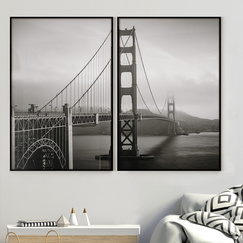 Quadro Vintage Com Moldura Vidro Quadro Decorativo Sala Grande Quadro Quarto Casal Golden Gate Duo