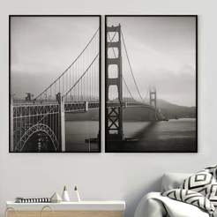 Quadro Decorativo Sala Com Moldura Quadro Vintage Golden Gate Ponte Preto E Branco Kit 2 Quadros