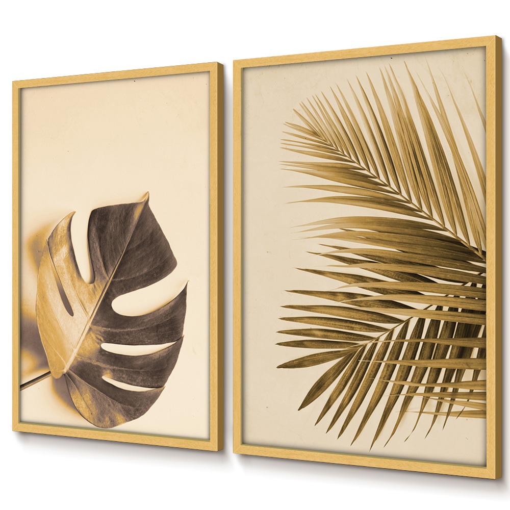 Quadro Folhagem Com Moldura E Vidro Quadro Decorativo Sala Grande Quarto Casal Folhas Vintage Duo · foto 2