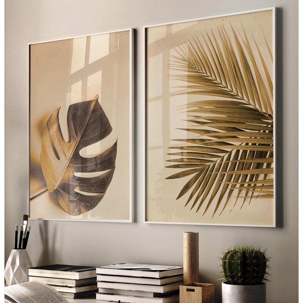 Imagem Quadro Folhagem Com Moldura E Vidro Quadro Decorativo Sala Grande Quarto Casal Folhas Vintage Duo