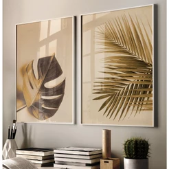 Quadro Folhagem Com Moldura E Vidro Quadro Decorativo Sala Grande Quarto Casal Folhas Vintage Duo