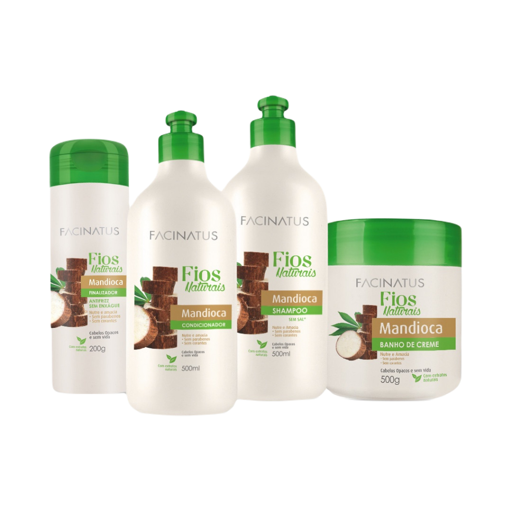 KIT CAPILAR MANDIOCA FIOS NATURAIS FACINATUS - 4 ITENS em Oferta na Shopee