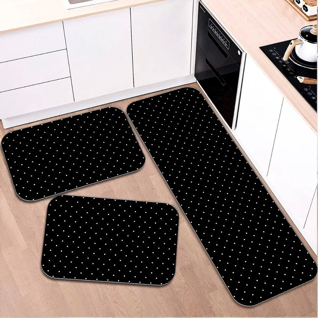 Jogo de Tapete para Cozinha Kit 3 Peças | Estampado, Antiderrapante |  POÁ PRETO