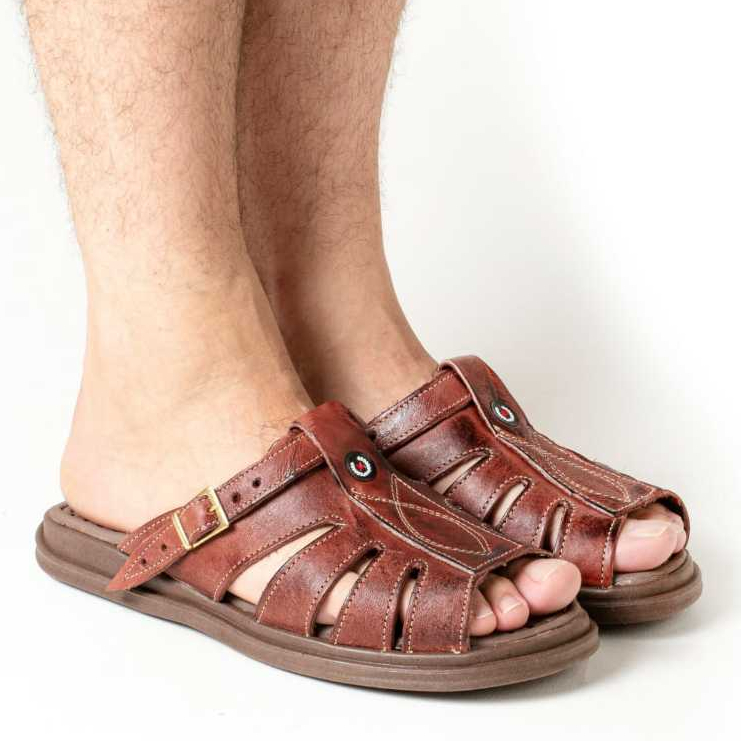 Sandalia Masculino de couro Legitimo Ortopedica Franciscana  Ante Stress Confortavel envio rapido