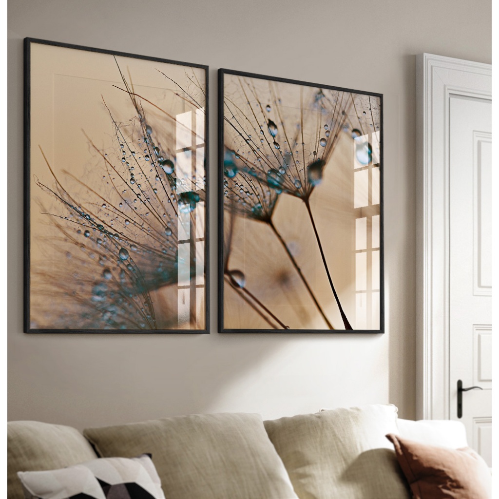 Quadro Dente De Leão Quadro Com Moldura E Vidro Quadros Decorativos Sala De Jantar Duo Floral Bege