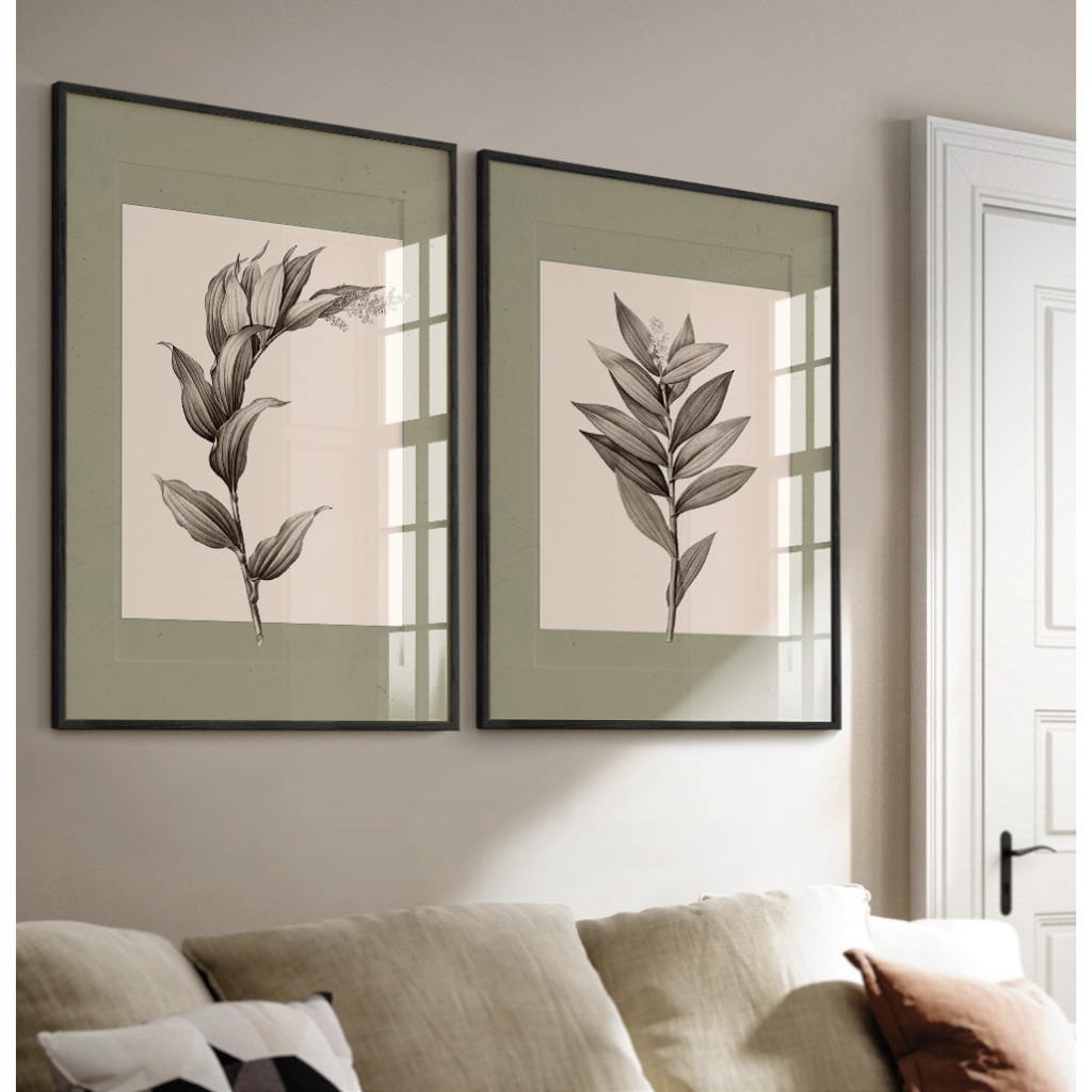Quadros Decorativos com Moldura Sala Quarto Duo Florais Plantas Sépia com Textura