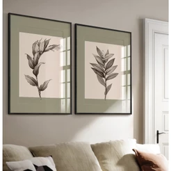 Quadros Decorativos Com Moldura E Vidro Sala Quarto Casal Duo Floral Verde Plantas Folhagem Sépia