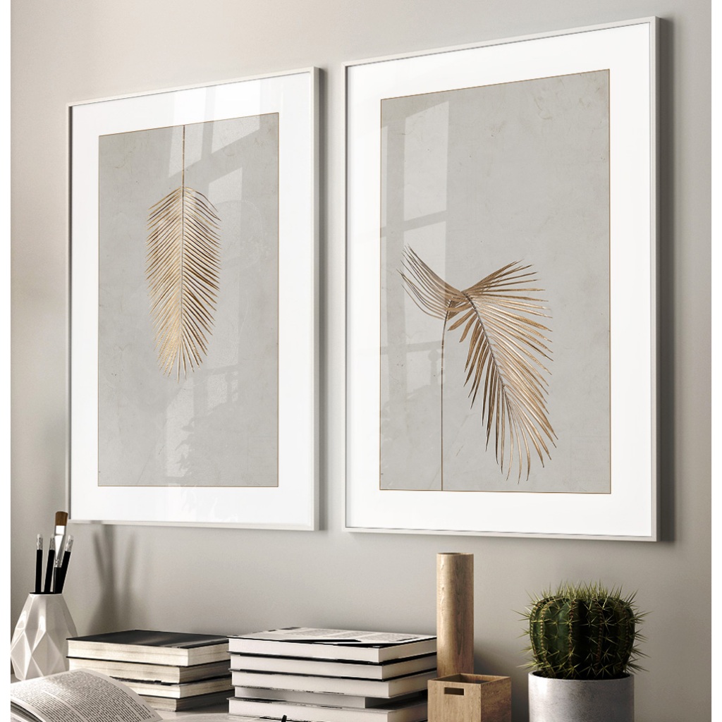 Quadro Minimalista Dourado Quadro Decorativo Com Moldura E Vidro Quadro Folhagem Quadro Pra Quarto