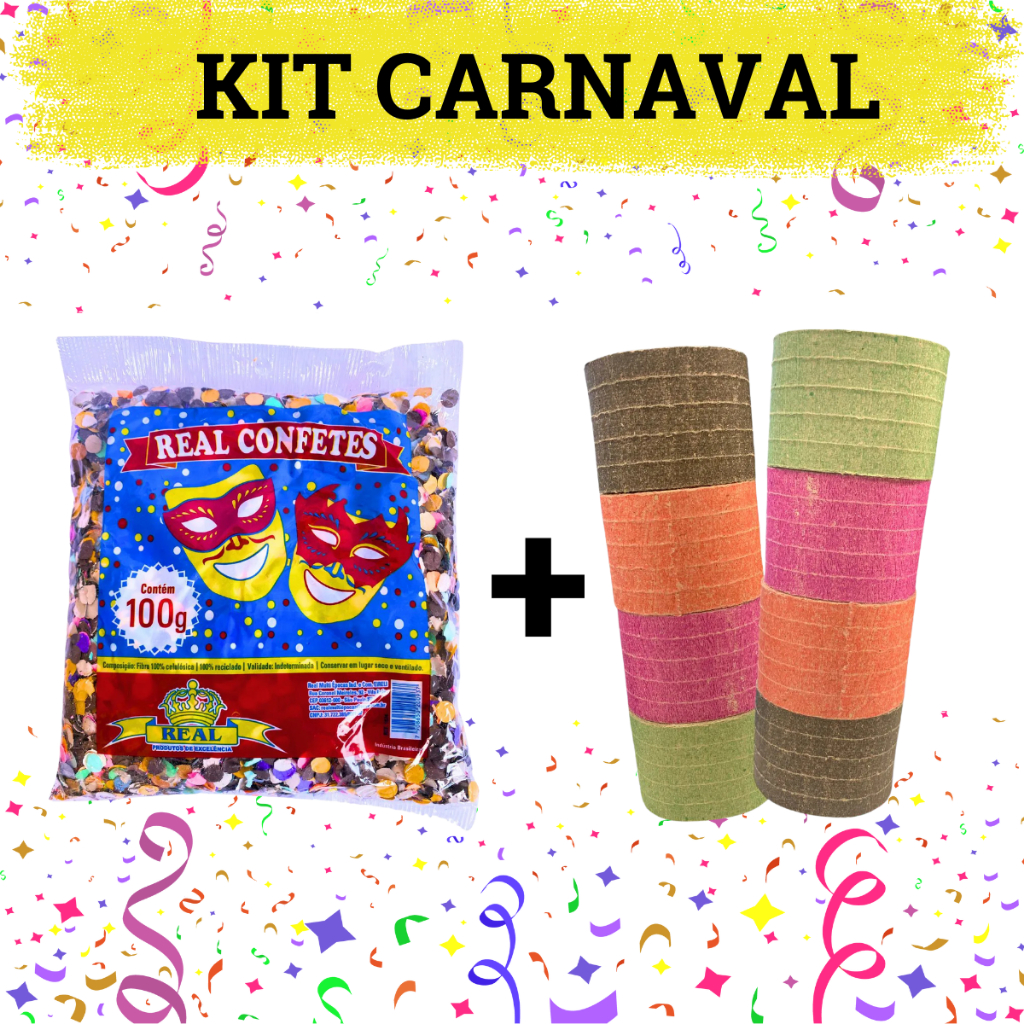 Kit Carnaval Confete e Serpentina Promoção Envio imediato Festa Adereço Fantasia Carnaval Brinquedo