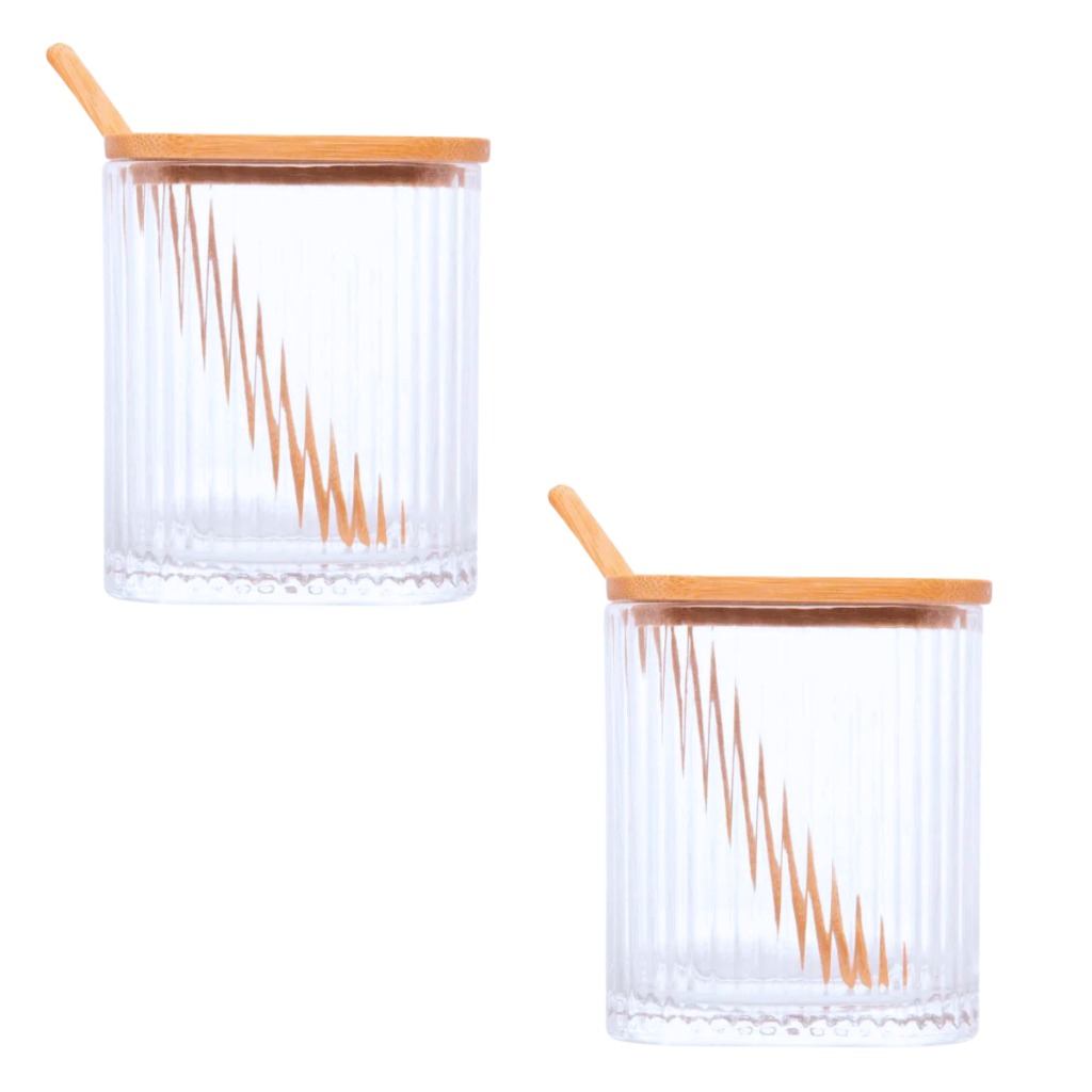 Porta Tempero Pote Tempero Pote de Vidro Tampa de Bambu Kit 2 Unidades