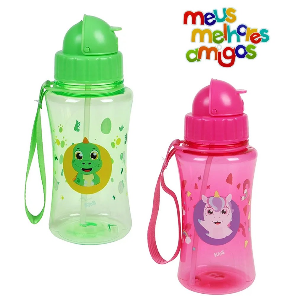 Garrafa Garrafinha Squeeze Infantil Meus Melhores Amigos com Tampa Retráril e Canudo 400 ml em Oferta na Shopee