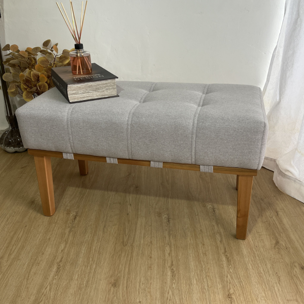 Puff Retangular Mini Recamier Em Linho 80 cm - Leme