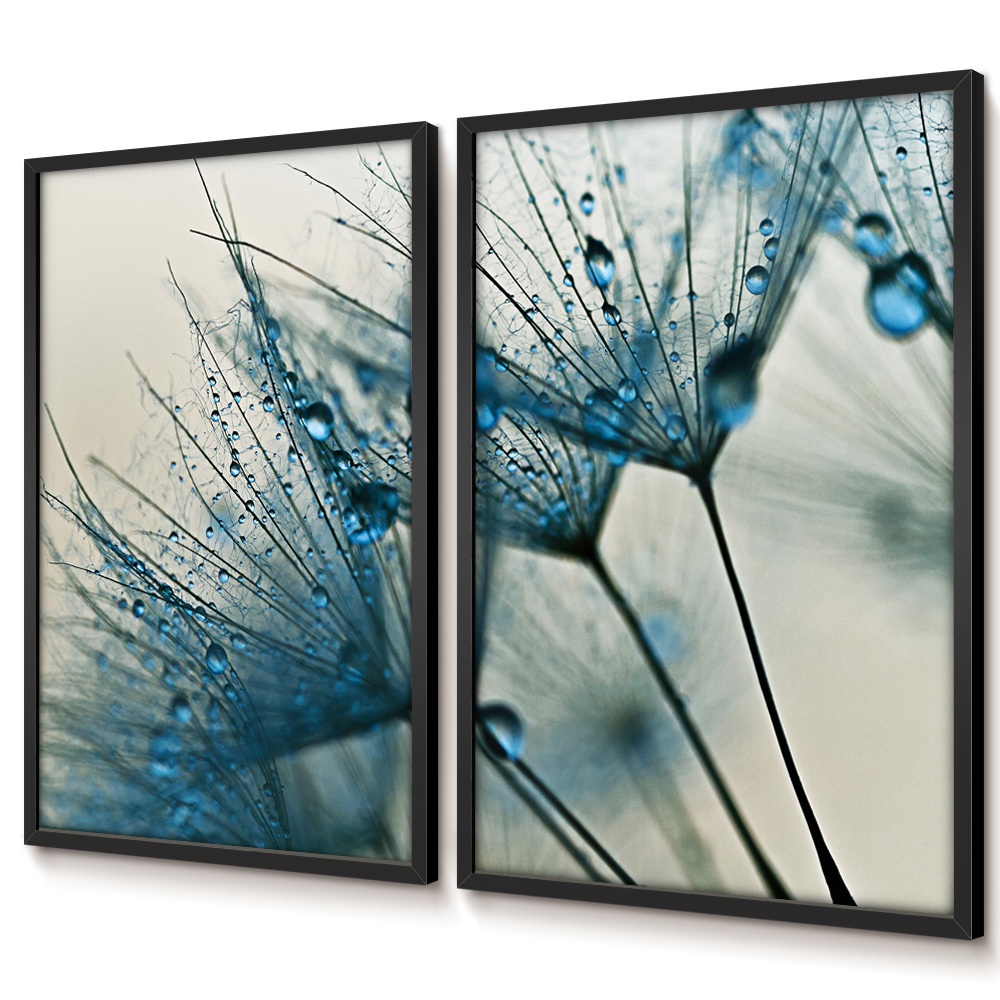 Quadro Decorativo Sala Quadro Dente De Leão Azul Dupla De Quadros Decorativos Quarto Com Moldura · foto 2
