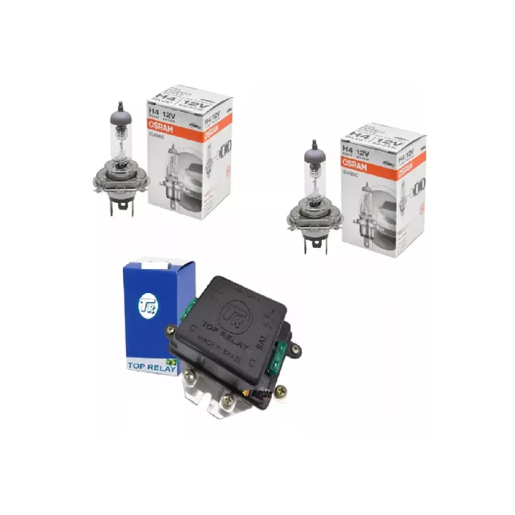 Kit 1 Rele Duplo Farol 480w + 02 Lampadas H4 12v Osram Kt77