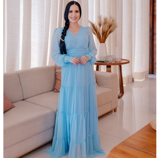 Vestido Feminino Elegante Festa Casamento Noivado Madrinha Convidada Dama Azul Serenity em Oferta na Shopee