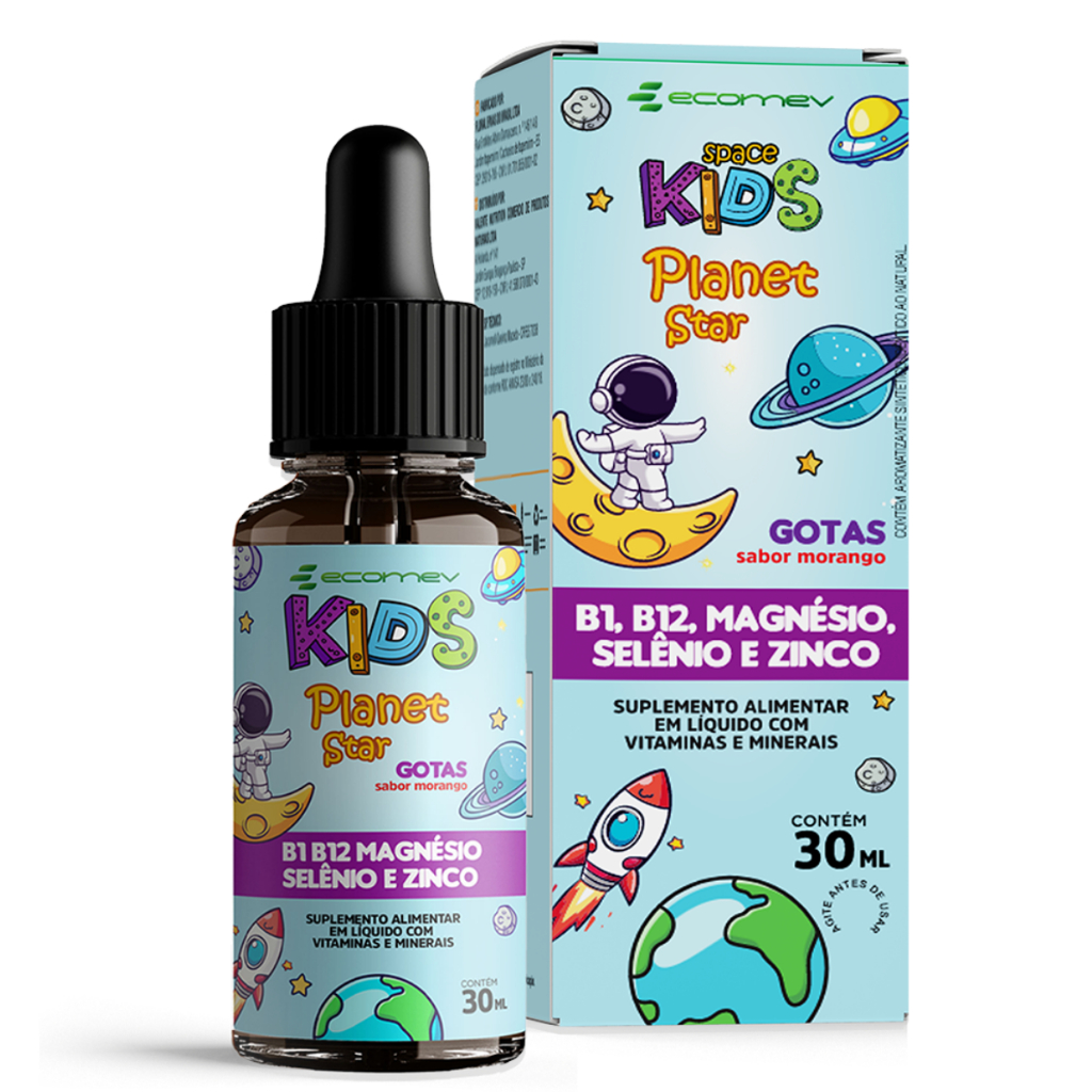 Vitamina Infantil Foco Kids Magnesio B1 B12 Selenio Zinco Gotas Morango 30ml Ecomev
