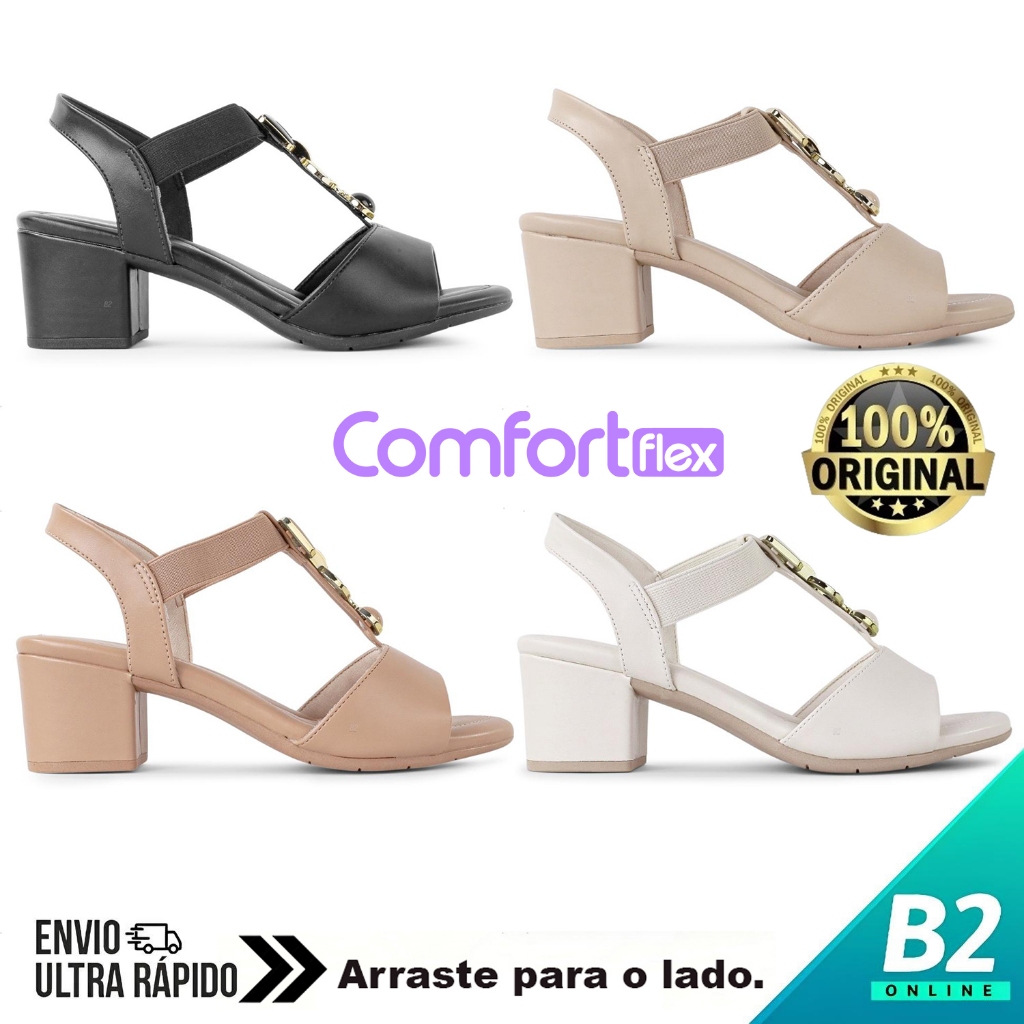 Sandália Comfortflex Salto Bloco Médio Feminina Original Com Nota Fiscal e Garantia - Women Shoes