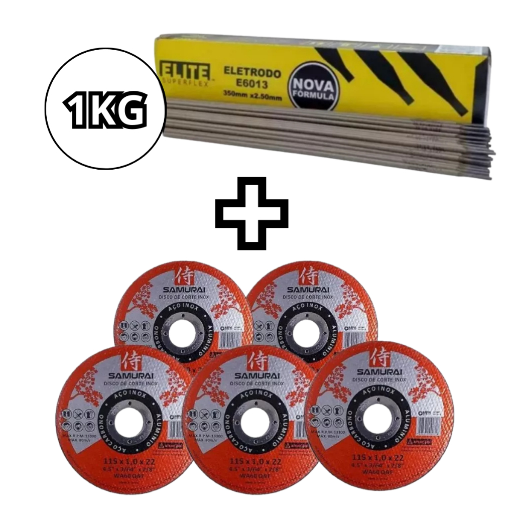 5 Discos Solda Elétrica Inox Serralheiro Cinza + 1Kg Eletrodo 6013 De 2,50mm