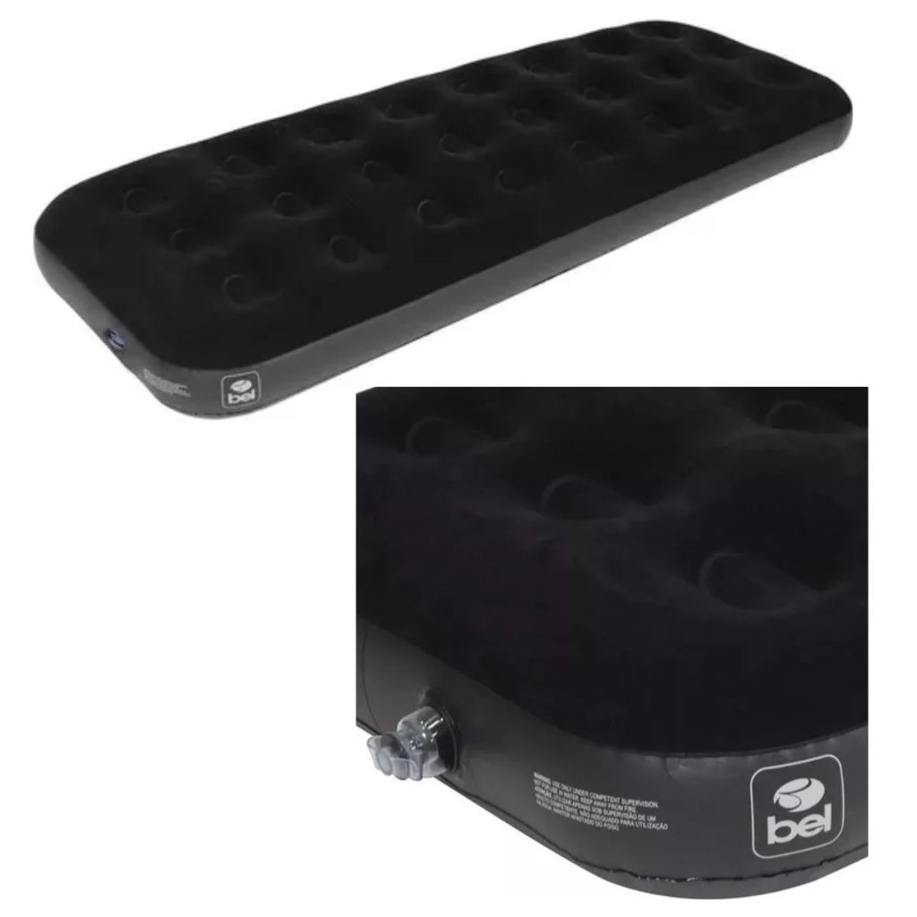 Colchão Inflável Solteiro Camping Deluxe Comfort Preto Bel