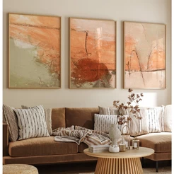 Quadros Decorativos Sala Com Moldura E Vidro Quadro Abstrato Grande Trio Tons Terrosos Terracota
