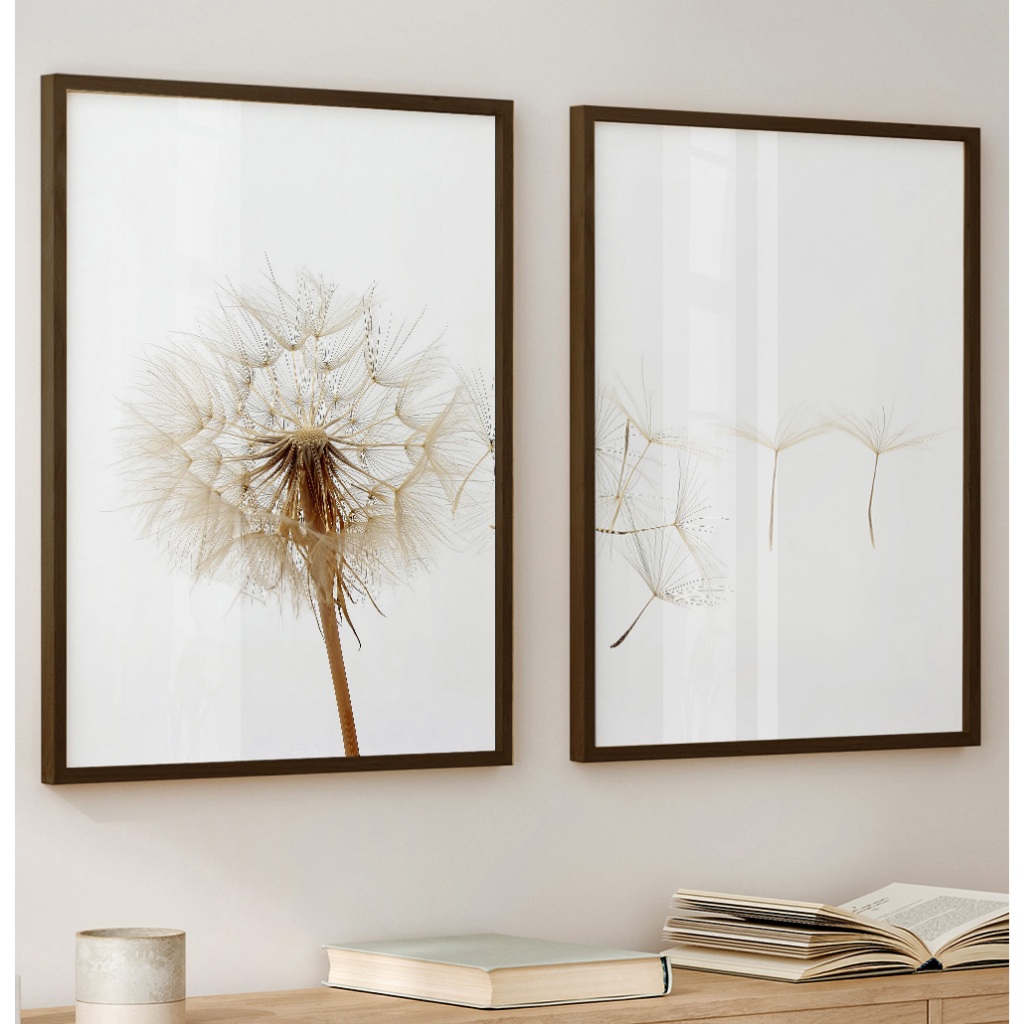 Quadro Minimalista Com Moldura E Vidro Kit 2 Quadros Decorativos Quarto Quadro Dente De Leão Branco