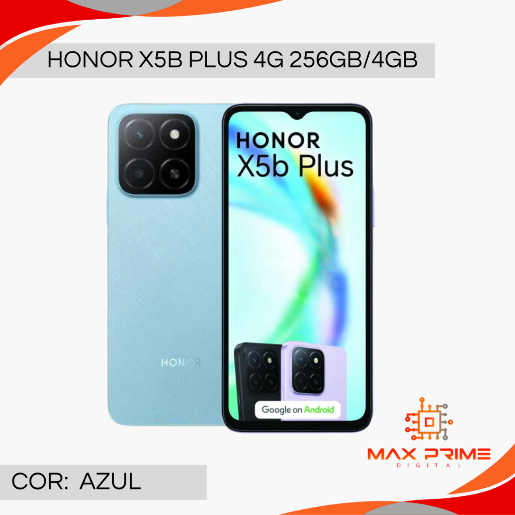 Honor X5b Plus 4G 256Gb e 4GB RAM, Câmera 50MP, Processador Mediatek Hélio G36, Bateria 5200Mah, Novo, Versão Global - detalhe