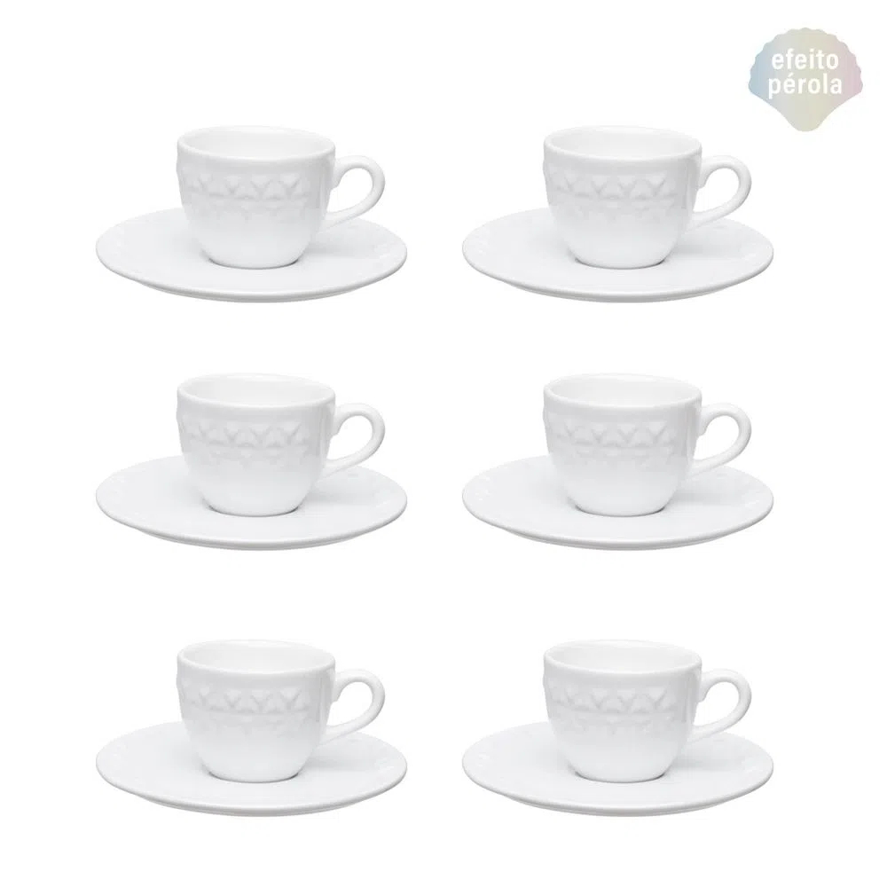 6 Xicaras De Café 75 ML Com Pires Em Porcelana Mia Perola Oxford Pracasa.net