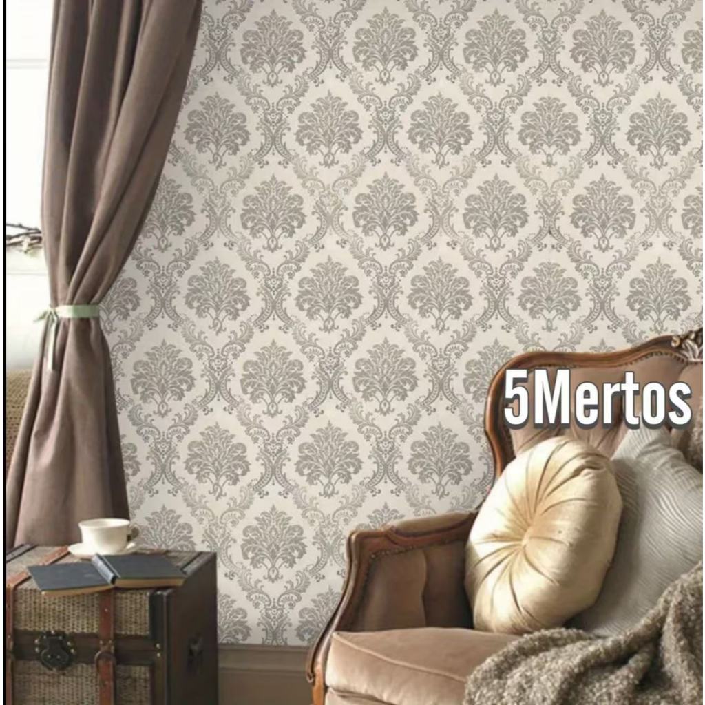 Papel de Parede 3D Modelo folha Prata 5 METROS x 45CM Adesivo Autocolante para Sala, Quarto,Decorado